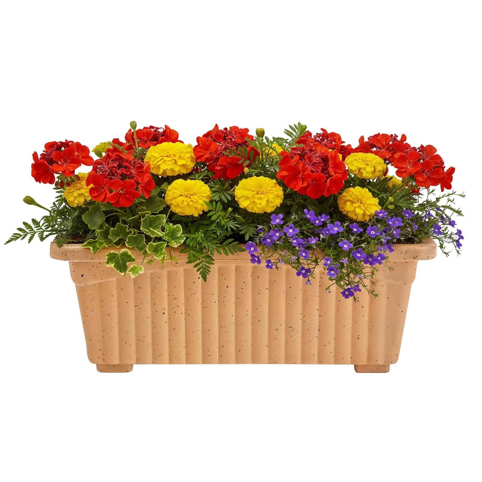 2 Pcs Rectangular Plastic Flower Pot Planter | Indoor Outdoor Balcony Window Garden Pot for Home and Office Decor | Marble Jupitar - Beige - Image 5
