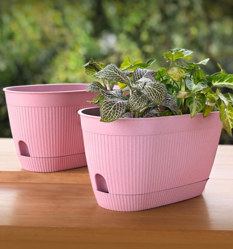 Earth Friendly Eva 11.5 inch Self Watering Pots for Plants | Bamboo Based Plant Pots | Pack of 2 | UV Protected Planters for Home décor Indoor, Outdoor, Balcony & Garden Flower pots | Innocent