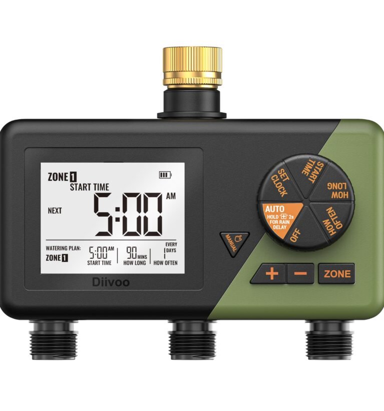 Brass 3 Zone Sprinkler Timer, Programmable Hose Timers for Watering 3 Outlet with Large Display, Rain Delay & Manual Mode for Outdoor Automatic Irrigation of Garden, Lawn, Yard