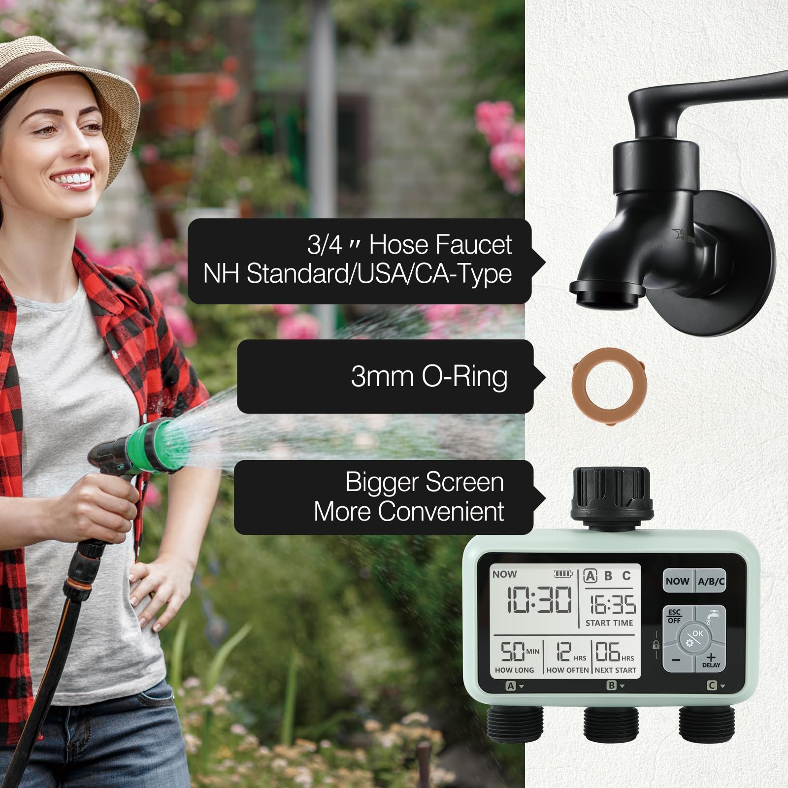 Water Timer Irrigation System,3 Outlets Water Sprinkler Timer Lawn & Garden Watering Equipment/Automatic Watering System/IPX5 Waterproof/Child Lock Mode/Sprinklers for Lawns - Image 7