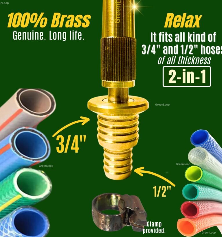 Solid BRASS 2-in-1 Adjustable Water Spray Nozzle, 3/4" +1/2", One