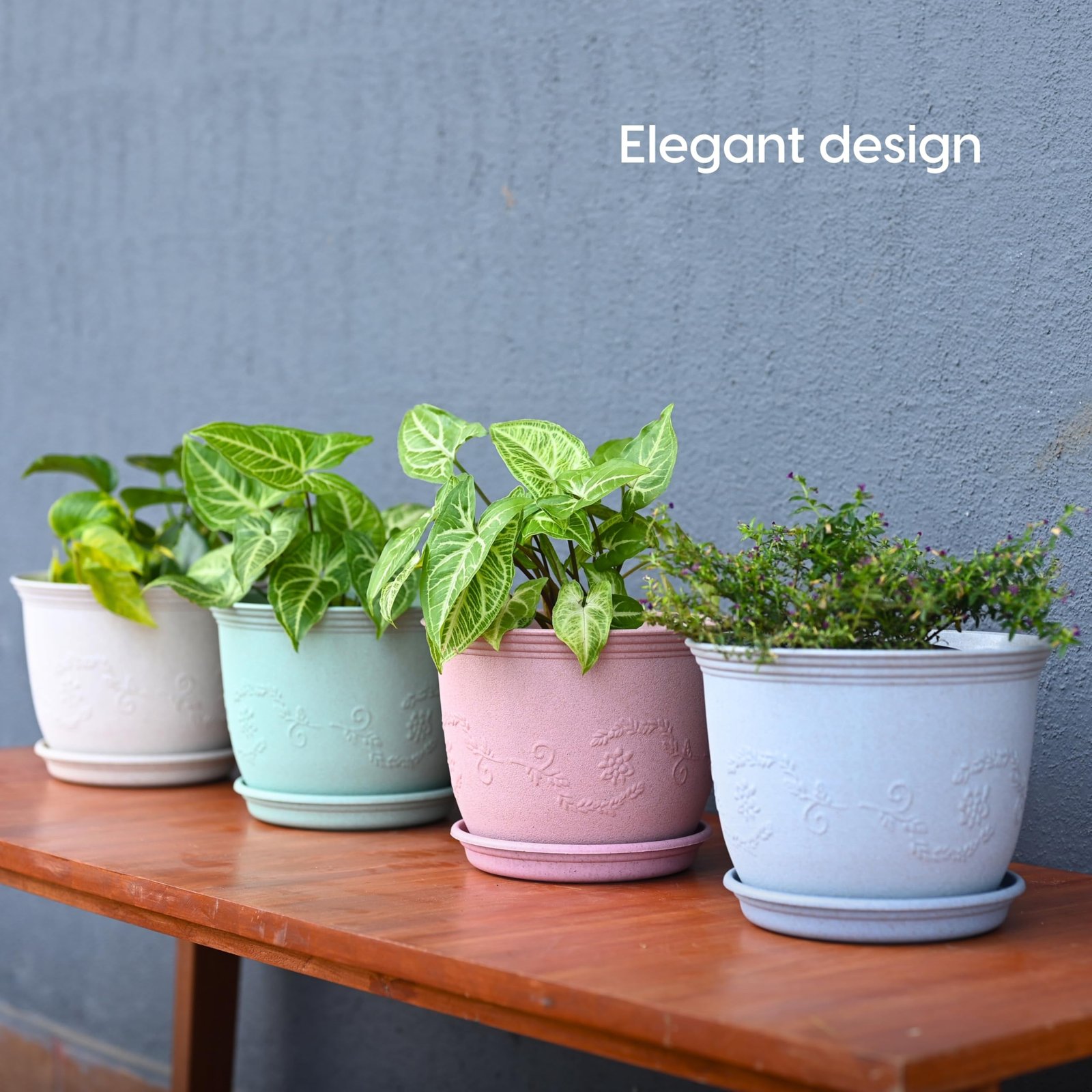 Earth Friendly 8" Leafy Planter with Tray Made with Rice Husk, 2 Units - Image 8
