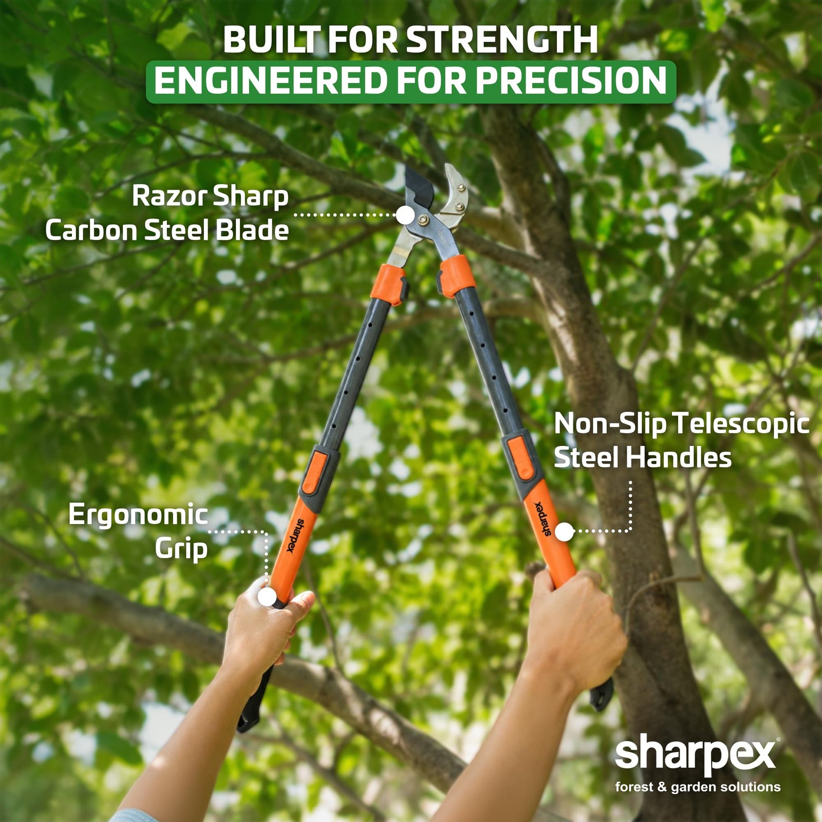Razor Sharp Carbon Steel Blade Anvil Lopper with Steel Telescopic Handle, 2-Inch Cutting Capacity, Extendable Garden Pruning Tool for Trees, Shrubs & Branches, 65-90 cm, Orange - Image 5