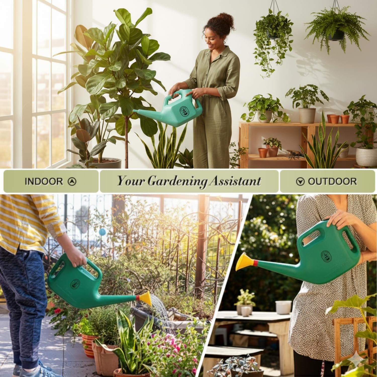 Urban Upvan Plastic Watering Can 5L | Ergonomic Handle for Comfortable Grip | Fade Resistant, Lightweight & Easy to Use | Durable | Includes Sprinkler Spout | Green - Image 5