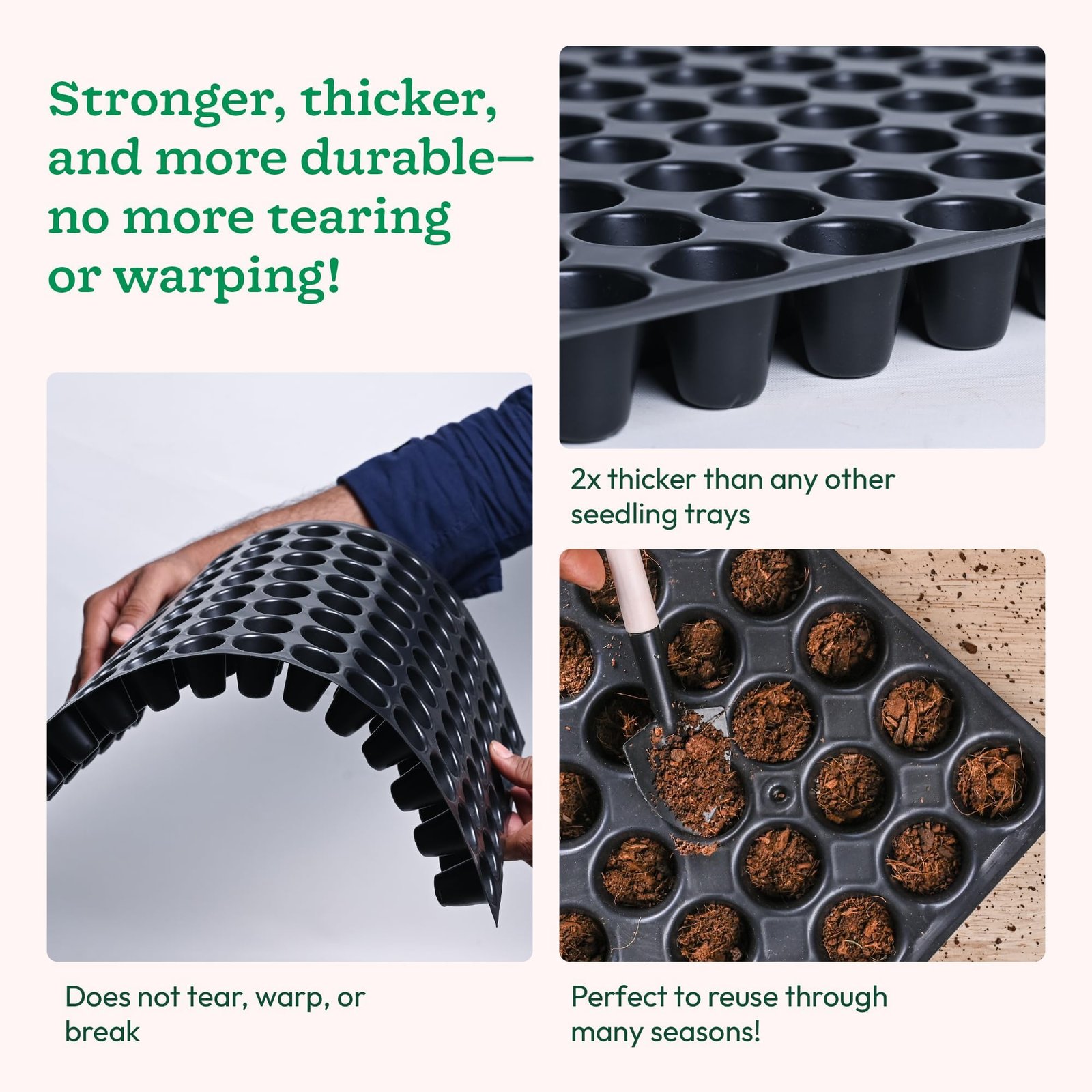Reusable Seedling Tray - Pack of 3 (Black, 50 Holes/Tray) | Durable Plastic Germination Trays with Drainage Holes | Ideal for Seed Starting, Greenhouse, and Indoor Gardening - Image 4