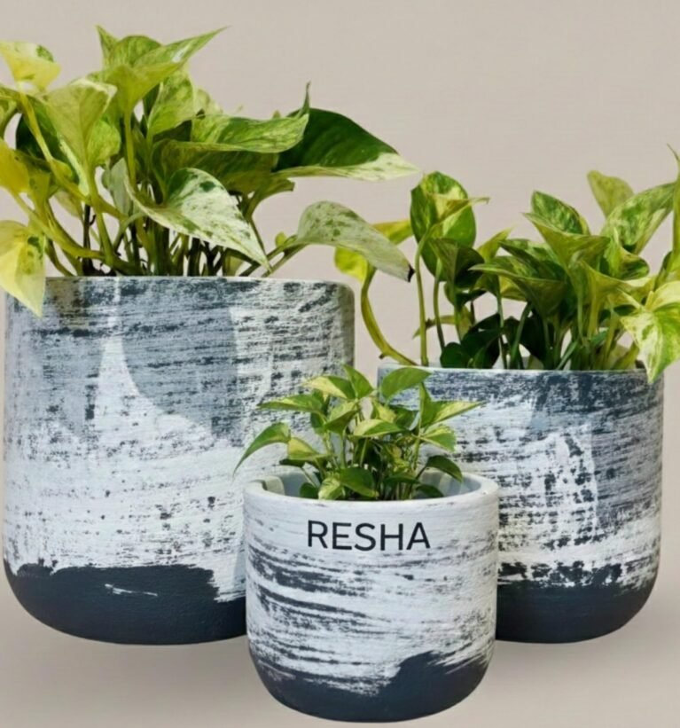 RESHA Interior & DECORTerracotta Pots for Plants Indoor Outdoor | Ashen-3 Hand Painted Terracotta Planter | Pot for Home, Balcony, Office & Garden (White, Soft Grey, Set of 3)